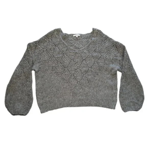 Q&A Gray Textured Knit Balloon Sleeve Sweater Wool Blend – Size XL - Picture 2 of 9